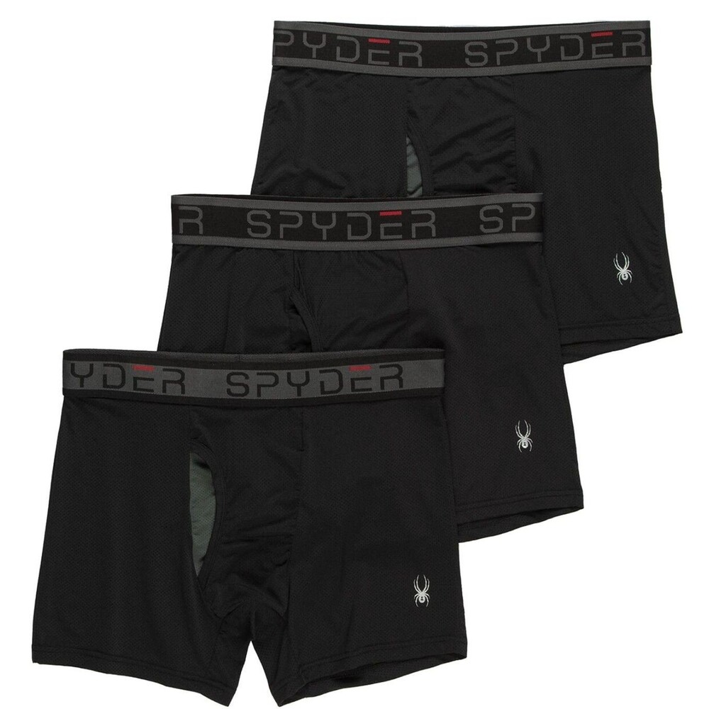 Spyder 3 Pack Mens Medium Boxer Briefs 32-34 Size Medium Black Mesh New in Box